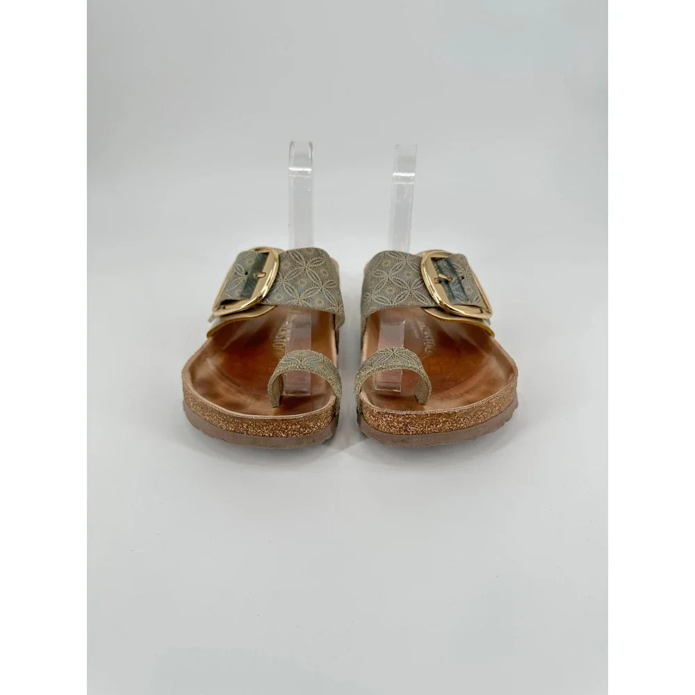 Birkenstock Miramar Hex Blue Big Buckle Sandals Gold Geometric Women's 38 RARE